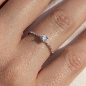 Sterling Silver 925 Rhodium Plated Thin Round CZ Ring